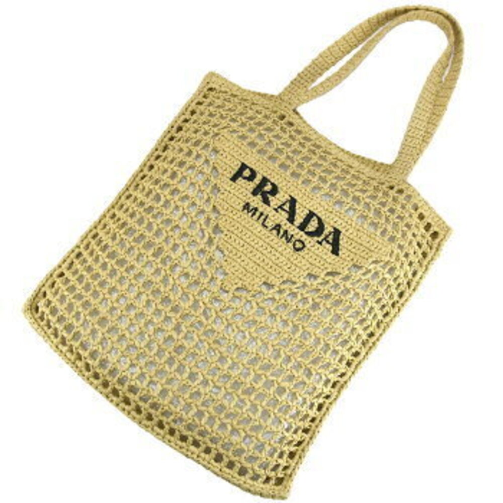 Prada Crochet Tote Bag Basket Handbag Natural Raffia Triangle Logo - Picture 3 of 8